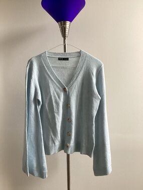 Light blue split bell sleeve cardigan